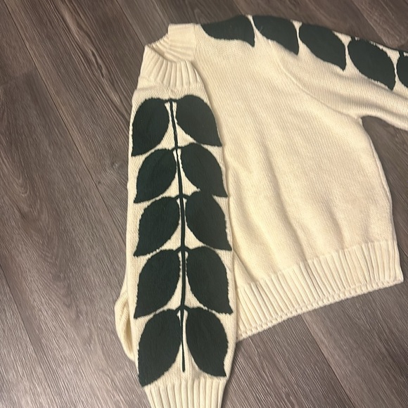Harkel Beige Green Leaf Jumper Embroidered Soft Knit Size US 12 - Picture 5 of 7
